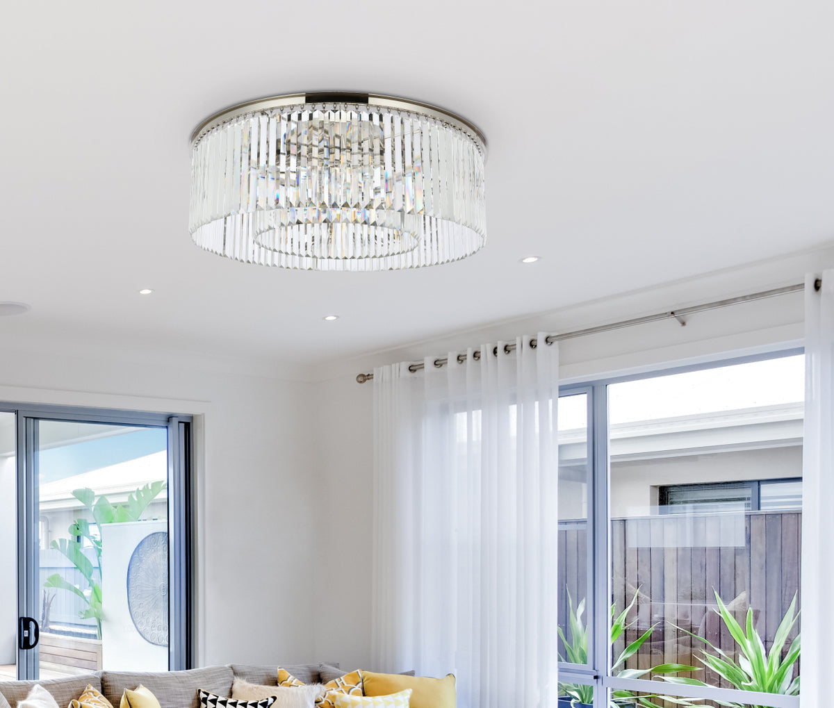 Sydney 10 light polished nickel Flush Mount Clear Royal Cut Crystal