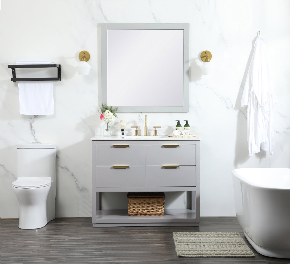 42 inch Single bathroom vanity in grey with backsplash