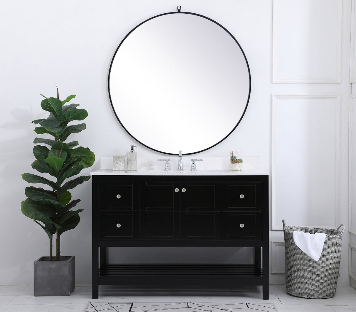 48 inch Single Bathroom Vanity in Black with Backsplash