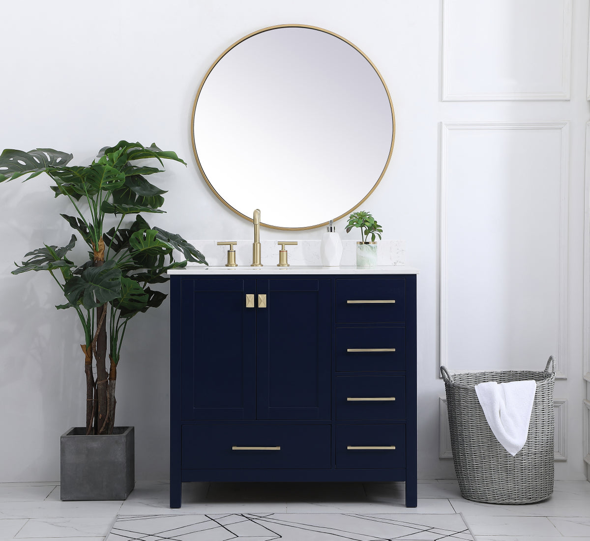 36 inch Single Bathroom Vanity in Blue with Backsplash