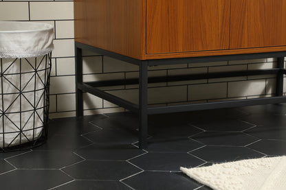 36 inch Single bathroom vanity in teak with backsplash