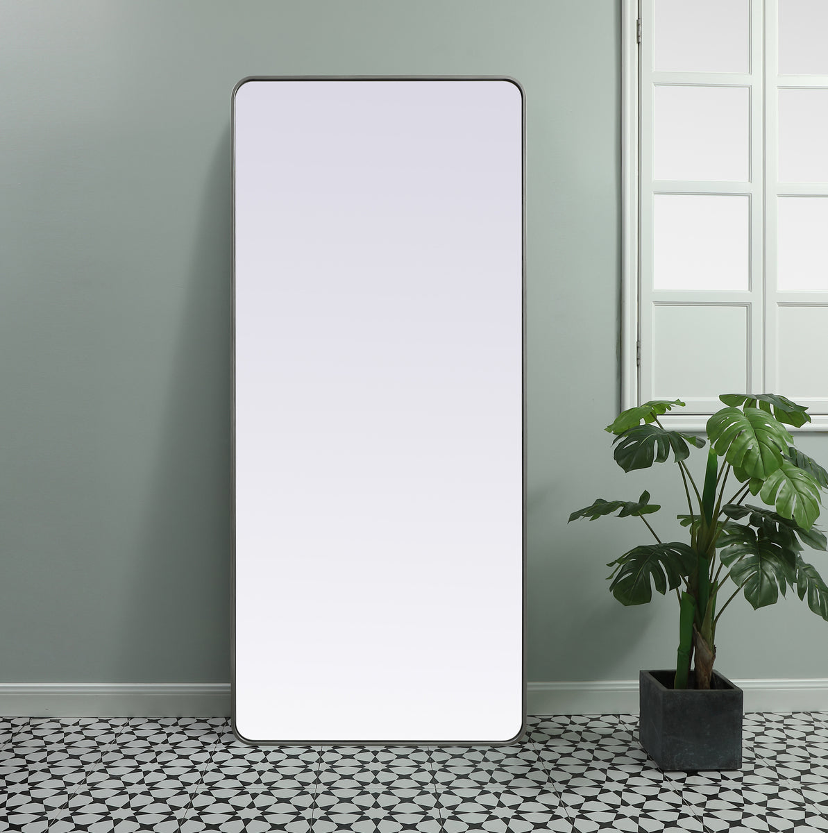 Soft Corner Metal Rectangle Mirror 32x72 Inch in Silver
