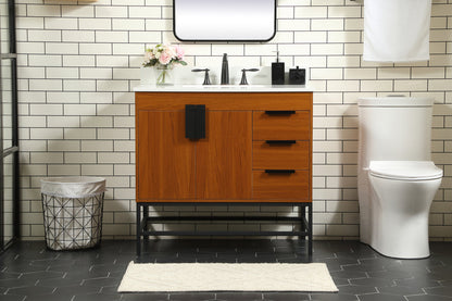 36 inch Single bathroom vanity in teak with backsplash