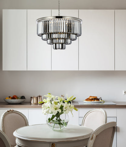 Sydney 17 light polished nickel Chandelier Silver Shade (Grey) Royal Cut Crystal