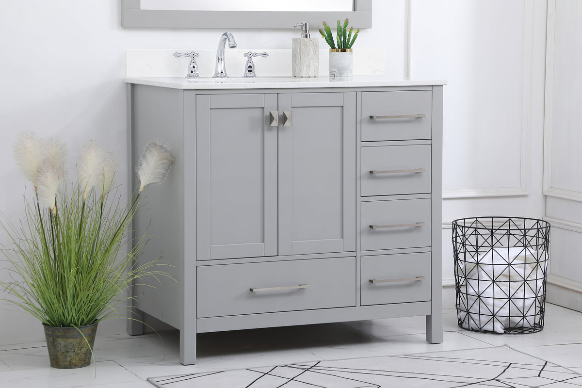 36 inch Single Bathroom Vanity in Gray with Backsplash