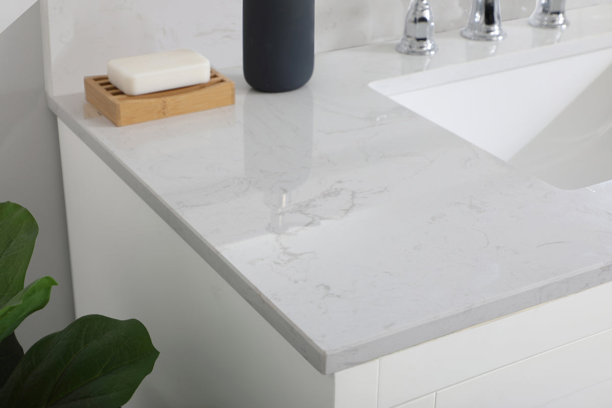 42 inch Single Bathroom Vanity in White with Backsplash