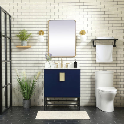 30 inch Single bathroom vanity in blue with backsplash