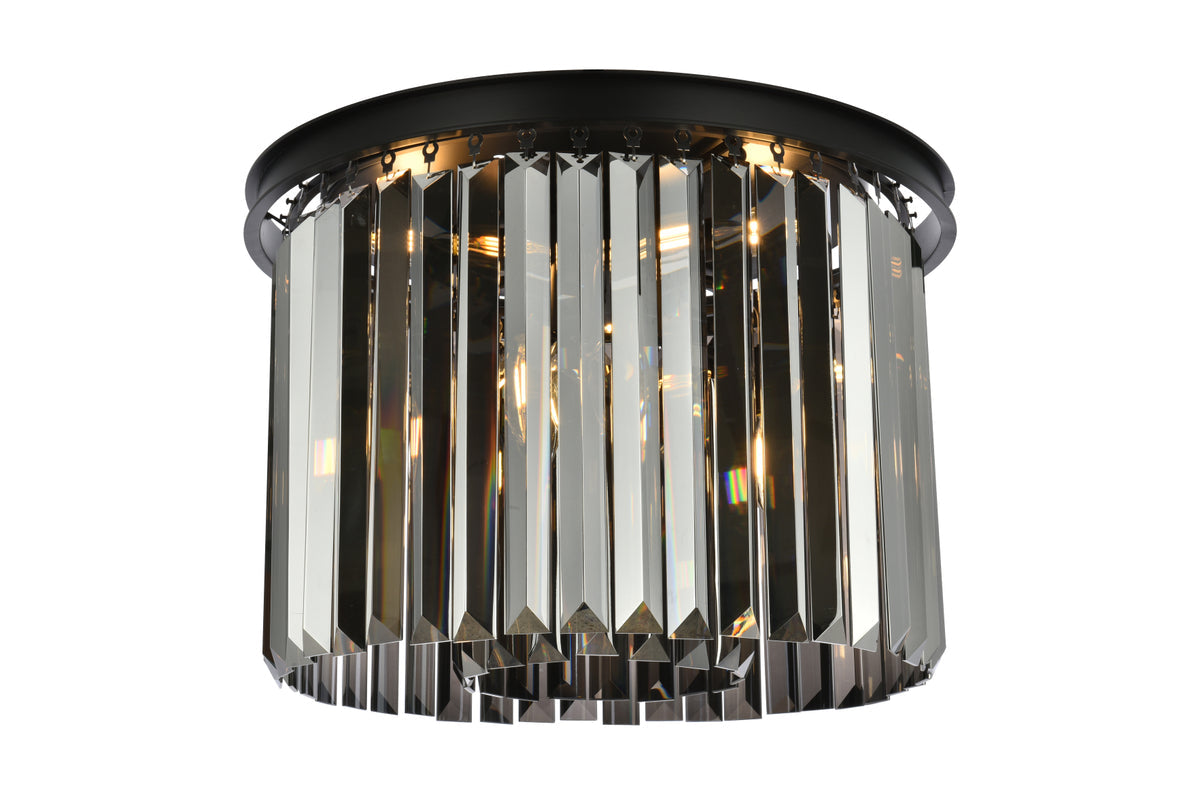 Sydney 6 light Matte Black Flush Mount Silver Shade (Grey) Royal Cut Crystal