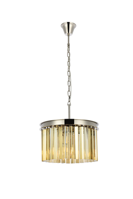 Sydney 3 light polished nickel Pendant Golden Teak (Smoky) Royal Cut Crystal