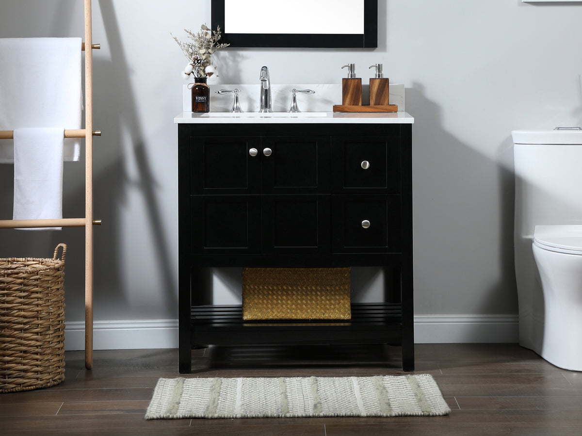 32 inch Single bathroom vanity in black with backsplash