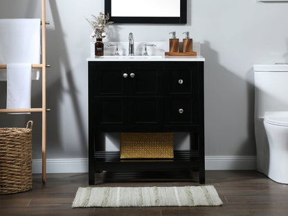 32 inch Single bathroom vanity in black with backsplash