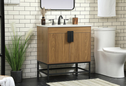 30 inch Single bathroom vanity in walnut brown