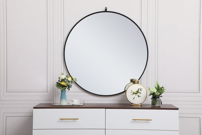 Metal frame round mirror with decorative hook 39 inch in Black