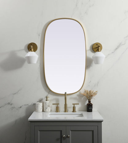 Metal Frame Oval Mirror 20x36 Inch in Brass