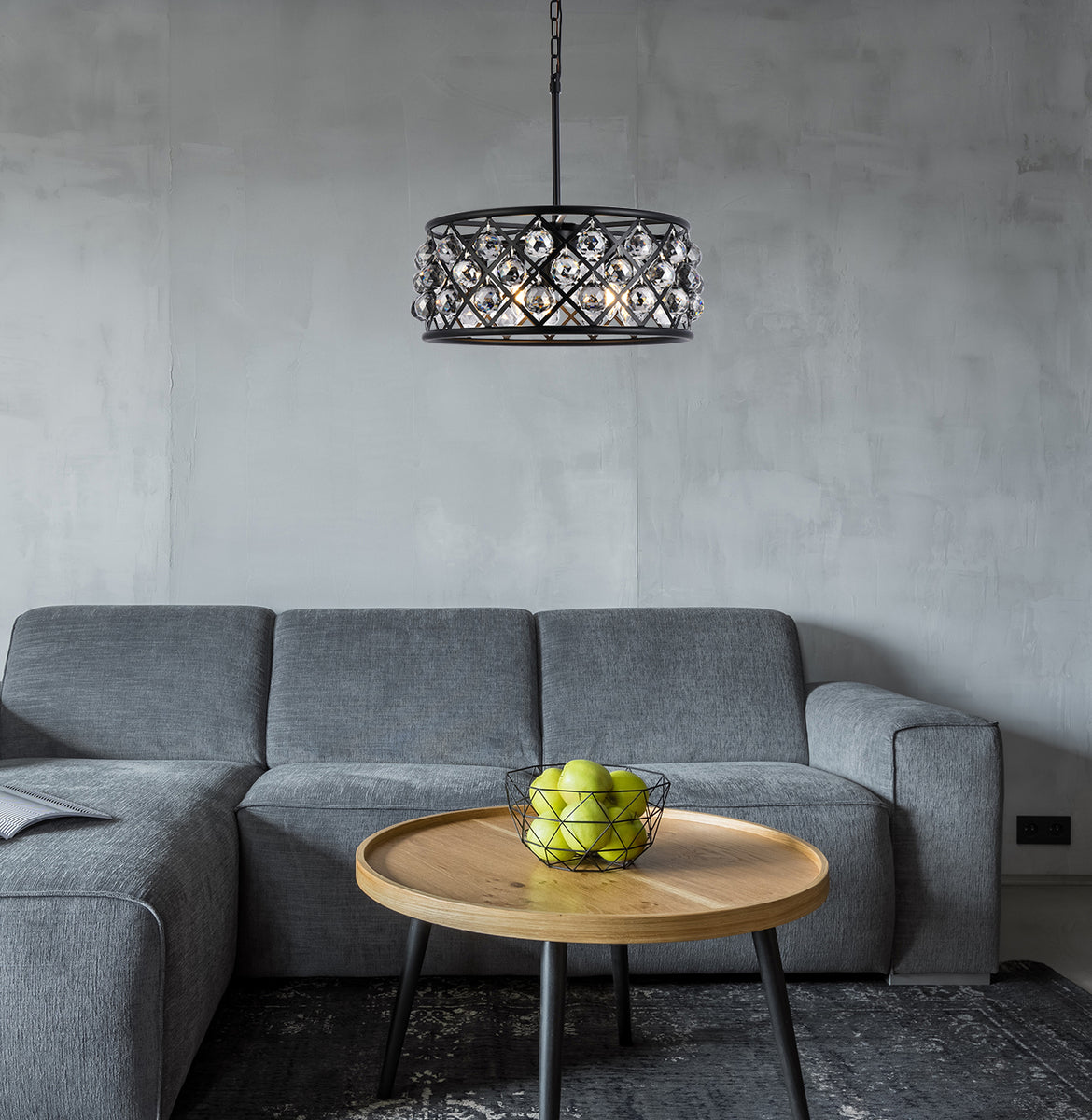 Madison 5 light Matte Black Chandelier Silver Shade (Grey) Royal Cut Crystal