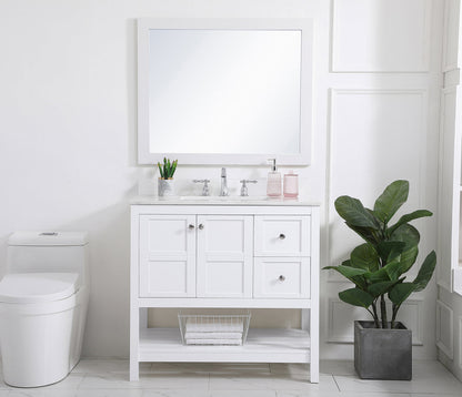 36 inch Single Bathroom Vanity in White with Backsplash