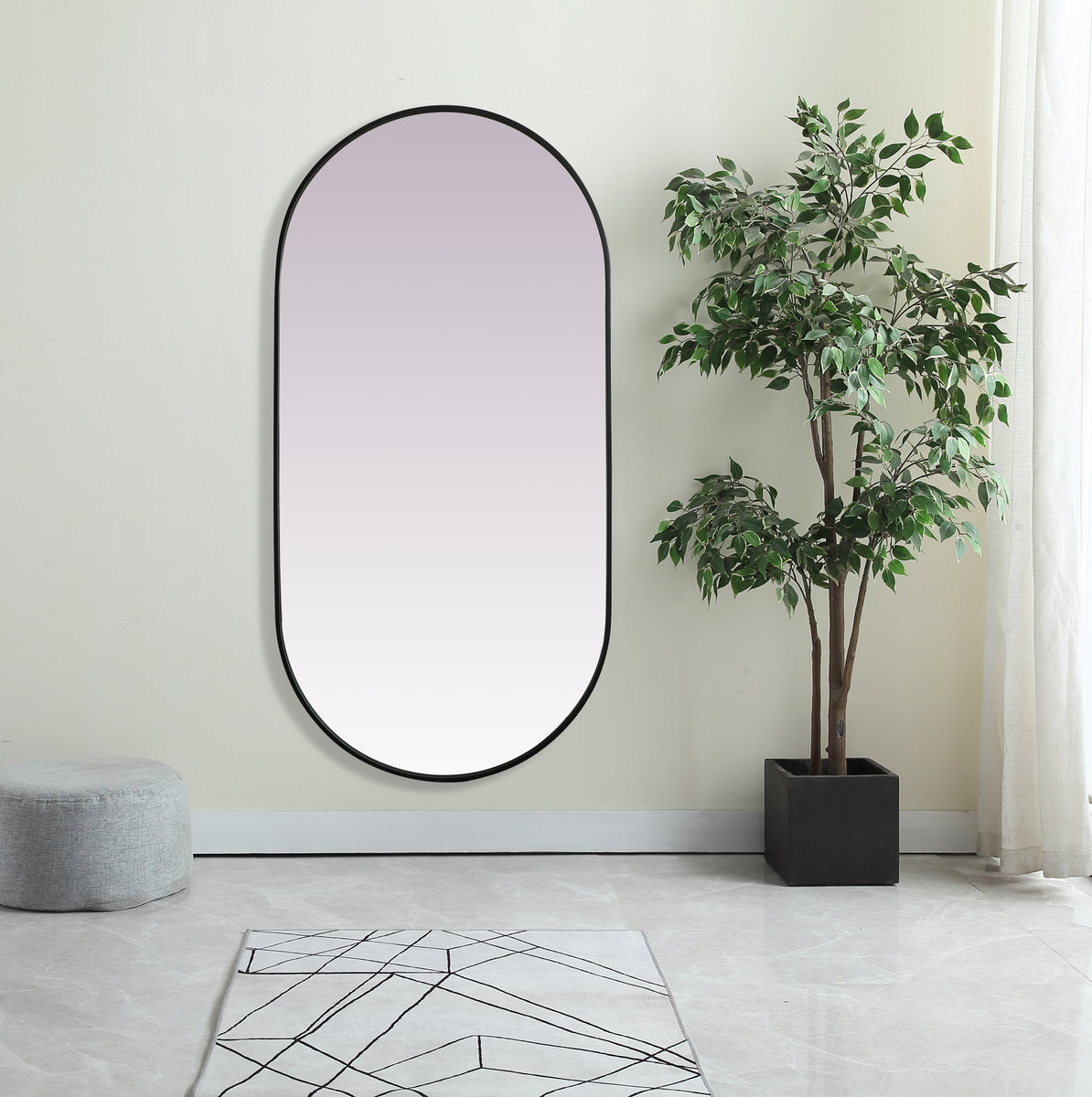 Metal Frame Oval Mirror 30x60 Inch in Black