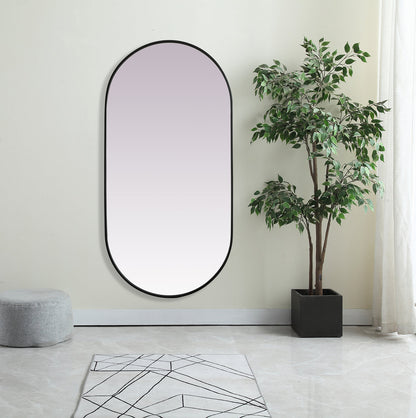 Metal Frame Oval Mirror 30x60 Inch in Black