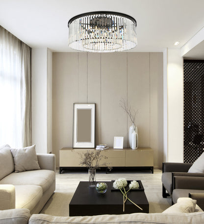 Sydney 10 light Matte Black Flush Mount Clear Royal Cut Crystal