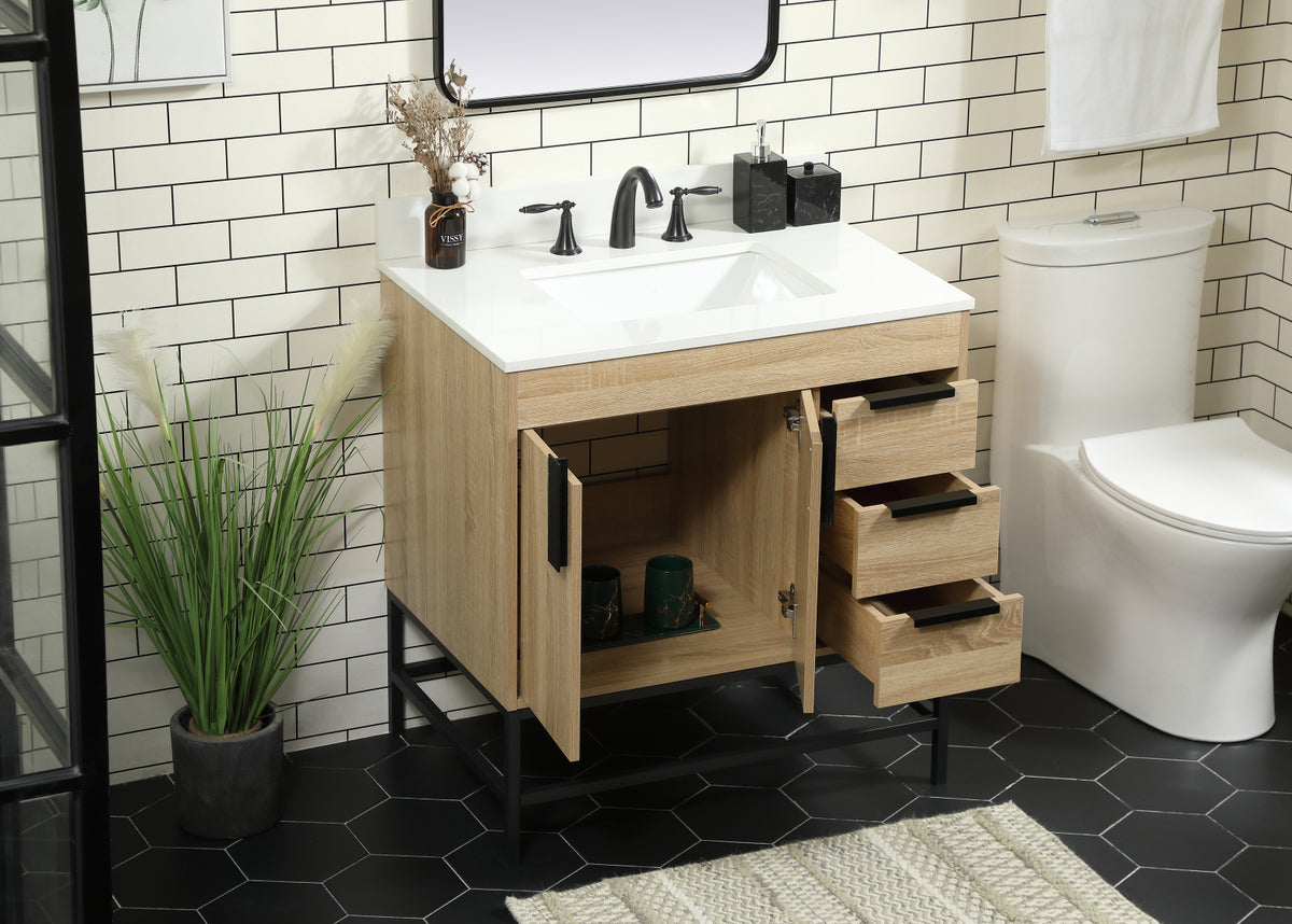 32 inch Single bathroom vanity in mango wood with backsplash