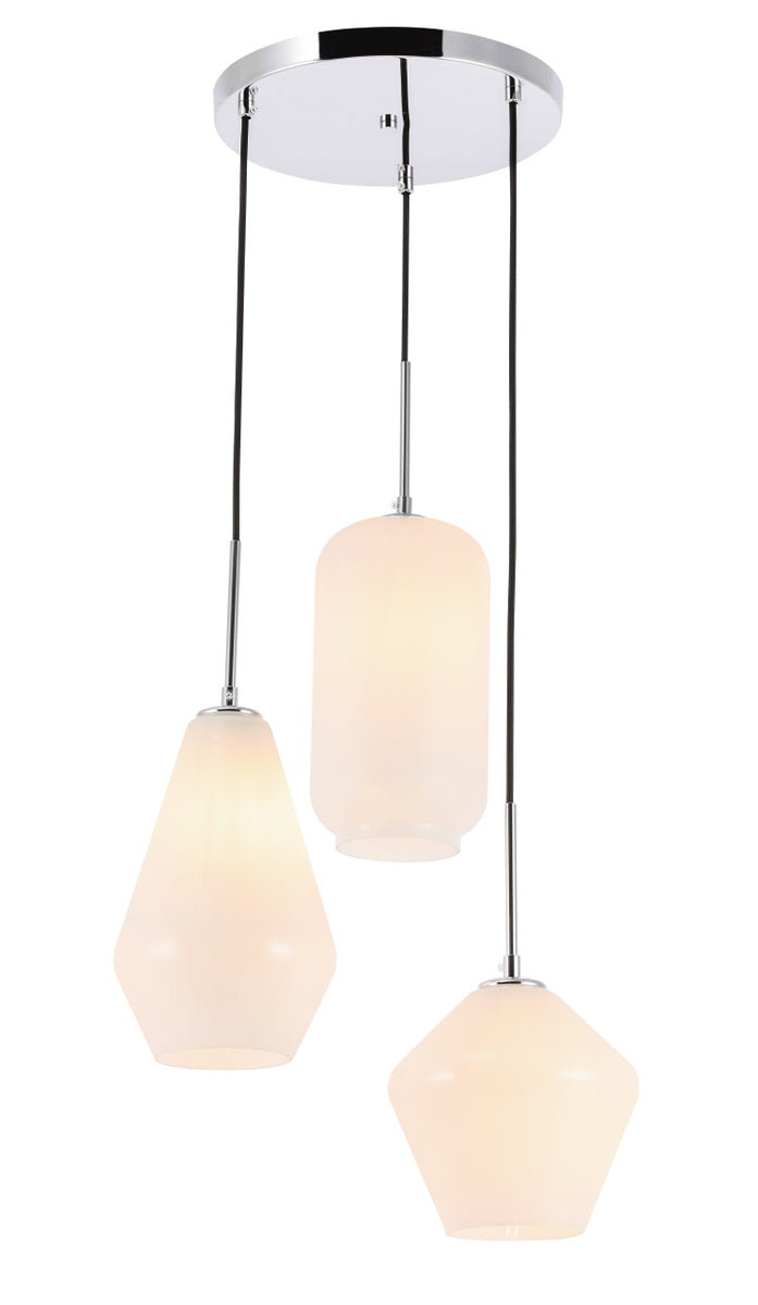 Gene 3 light Chrome and Frosted white glass pendant
