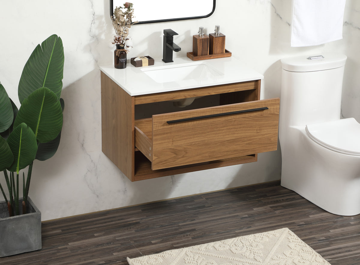30 inch Single bathroom vanity in walnut brown