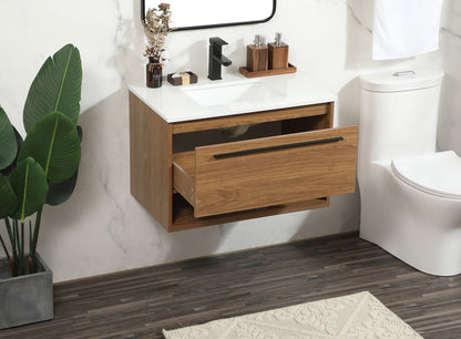 30 inch Single bathroom vanity in walnut brown
