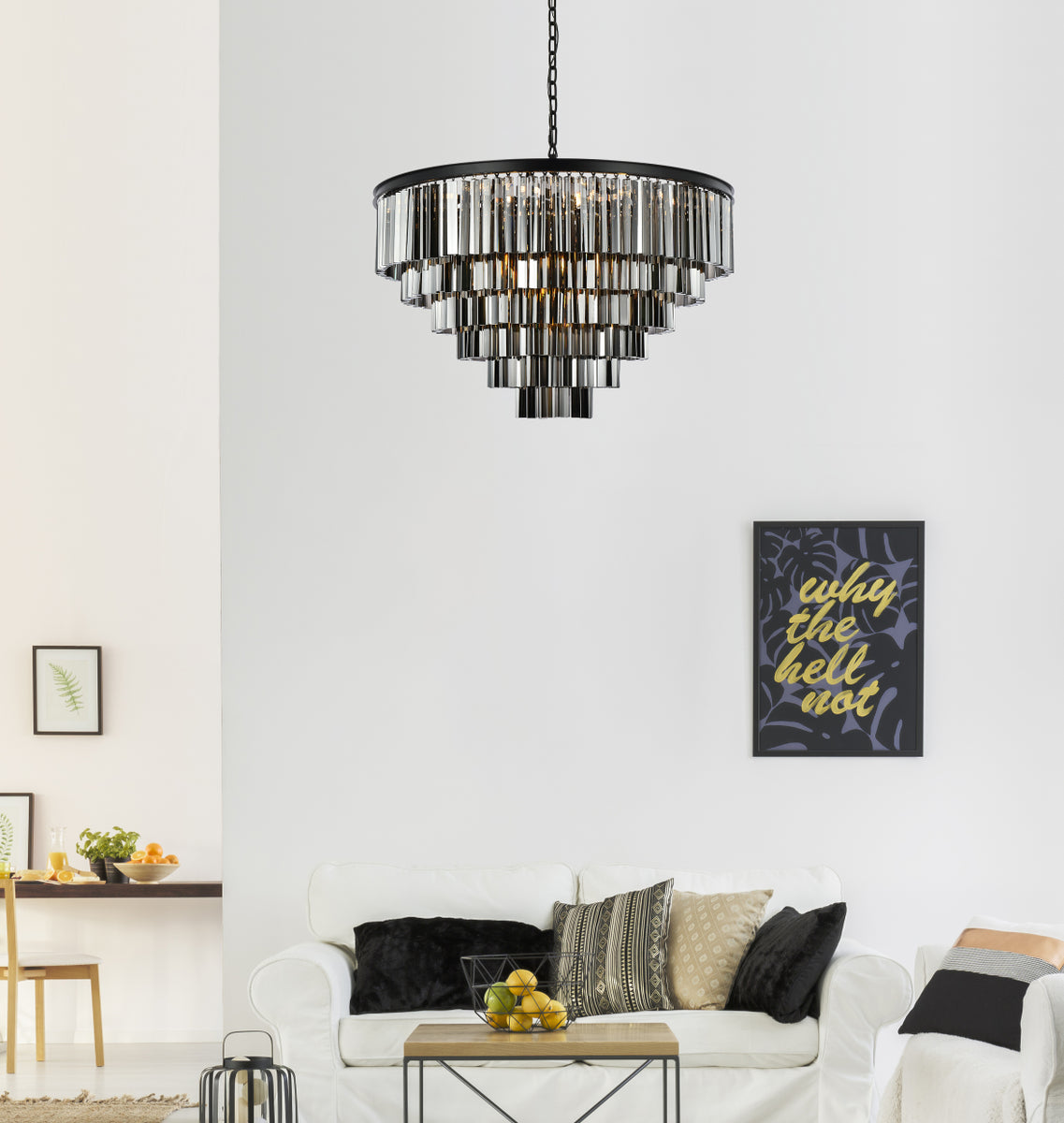 Sydney 33 light Matte Black Chandelier Silver Shade (Grey) Royal Cut Crystal