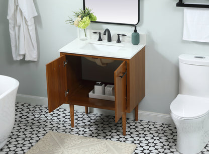 30 inch Single bathroom vanity in teak with backsplash