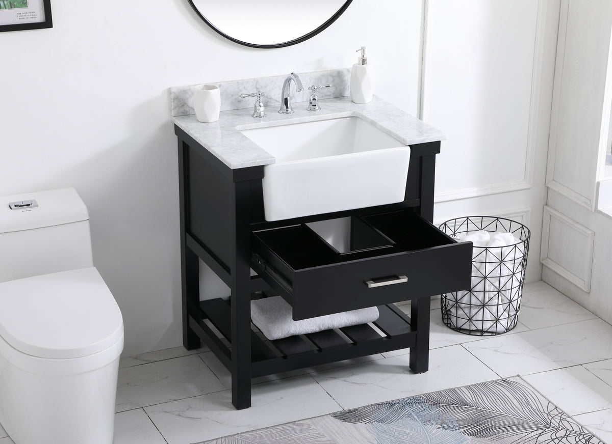 30 inch Single bathroom vanity in black with backsplash