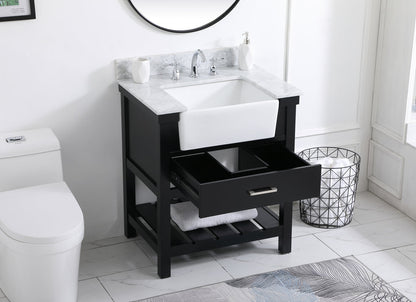 30 inch Single bathroom vanity in black with backsplash