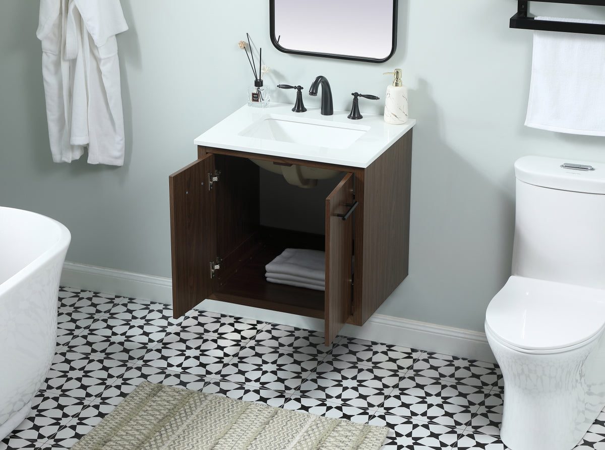 24 inch Single bathroom vanity in walnut