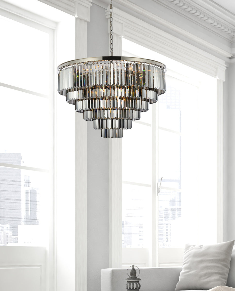 Sydney 33 light polished nickel Chandelier Silver Shade (Grey) Royal Cut Crystal