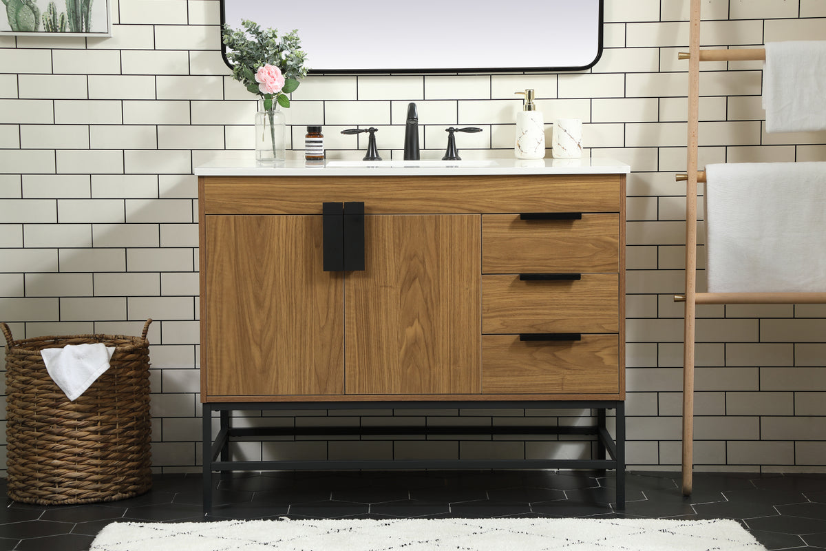 42 inch Single bathroom vanity in walnut brown