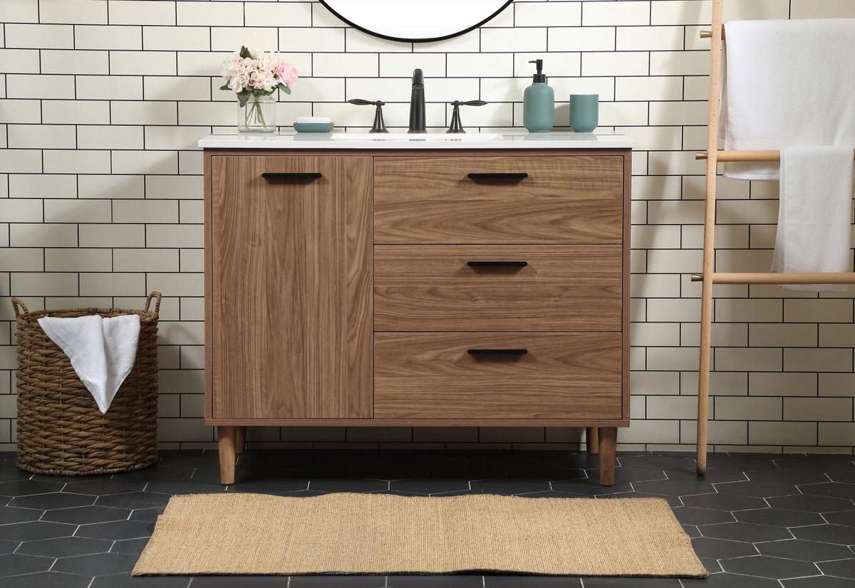 42 inch Single bathroom vanity in walnut brown