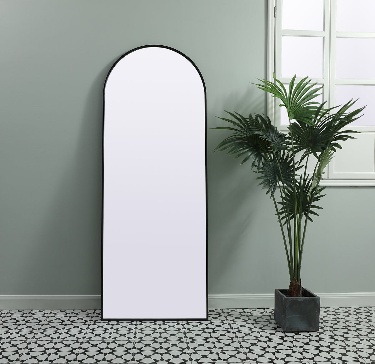 Metal Frame Arch Full Length Mirror 28x74 Inch in Black