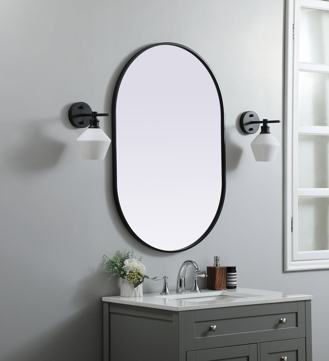 Metal Frame Oval Mirror 27x40 Inch in Black