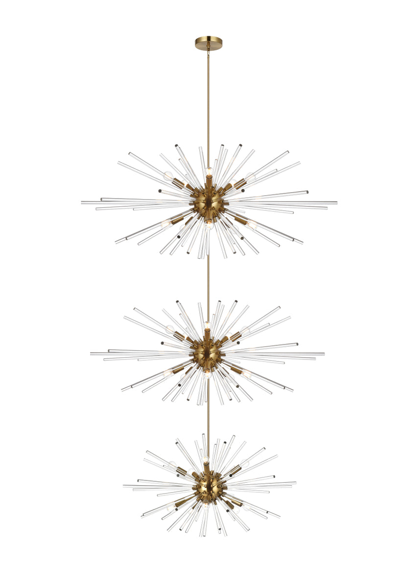 Sienna 46 inch three tiers crystal starburst chandelier in satin gold