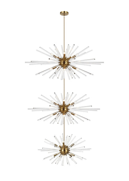 Sienna 46 inch three tiers crystal starburst chandelier in satin gold