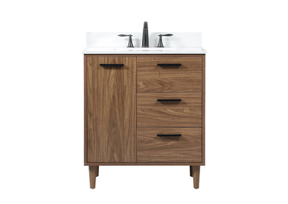 30 inch Single bathroom vanity in walnut brown with backsplash