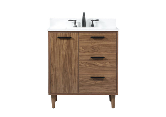 30 inch Single bathroom vanity in walnut brown with backsplash