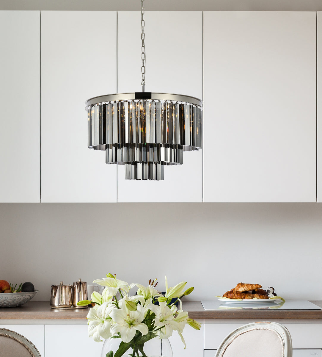 Sydney 9 light polished nickel Chandelier Silver Shade (Grey) Royal Cut Crystal