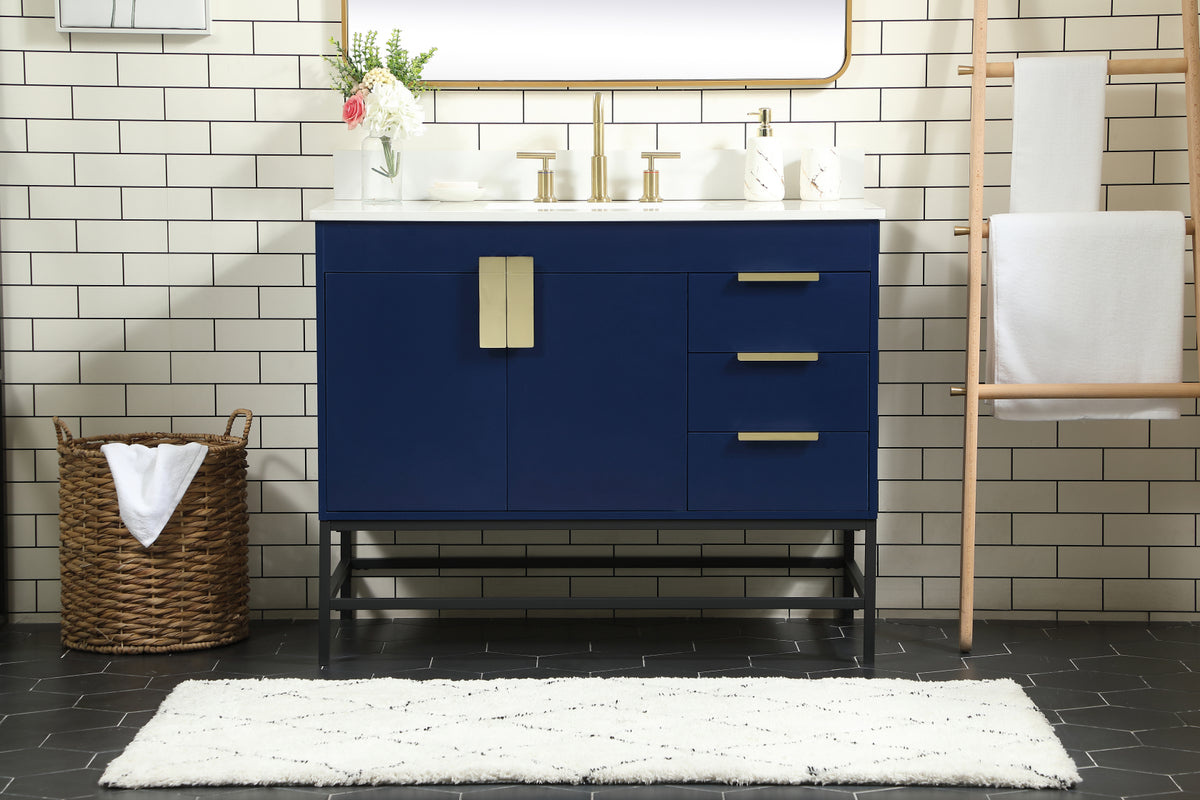42 inch Single bathroom vanity in blue with backsplash