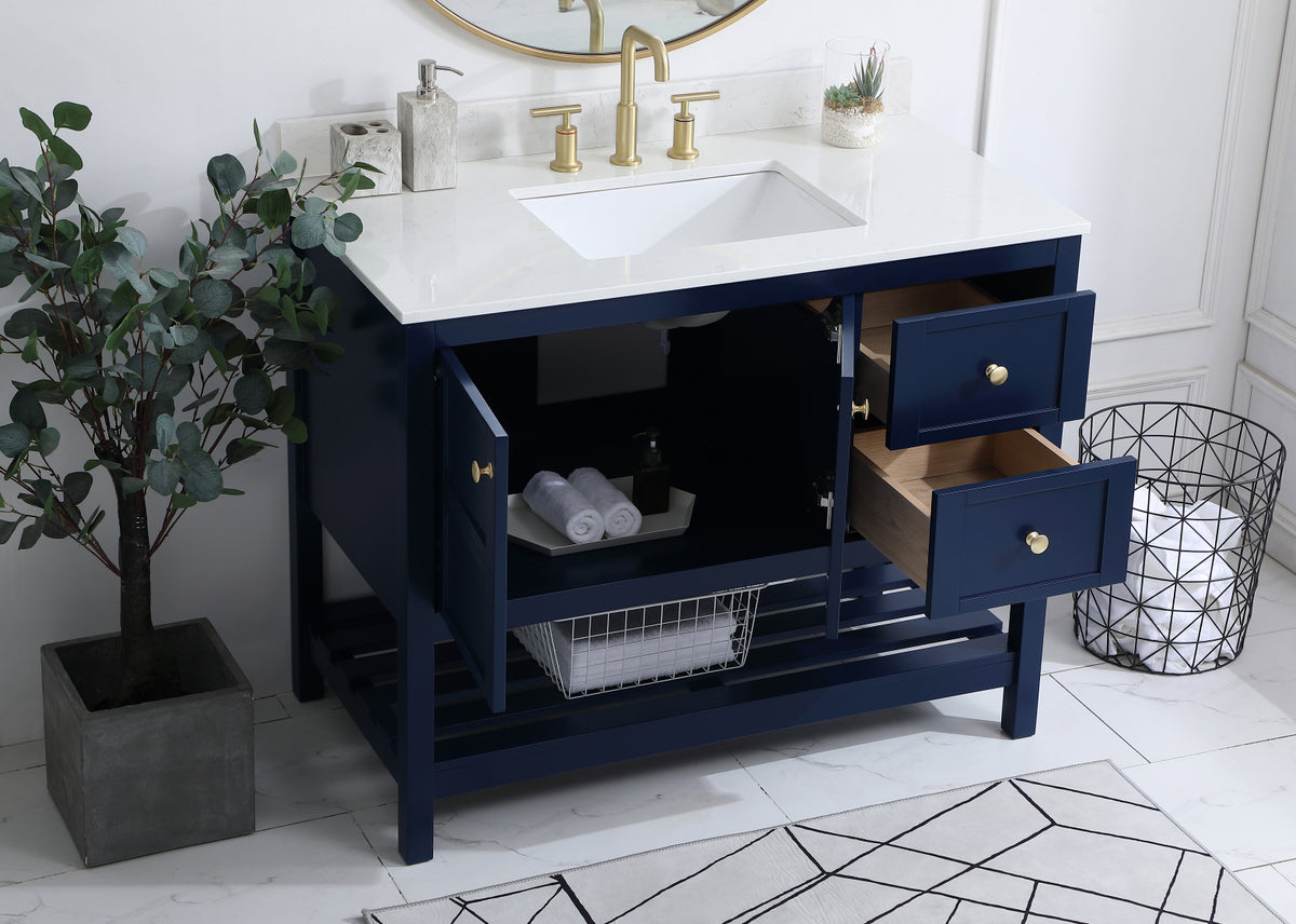 42 inch Single Bathroom Vanity in Blue with Backsplash