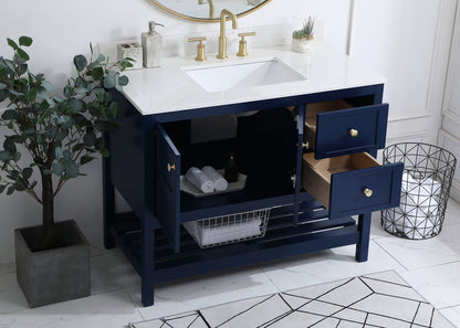 42 inch Single Bathroom Vanity in Blue with Backsplash