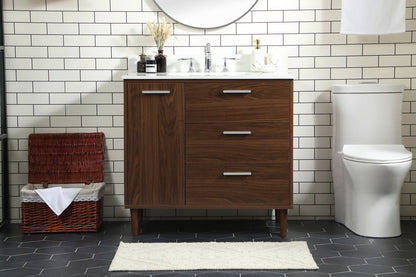 36 inch bathroom vanity in Walnut with backsplash