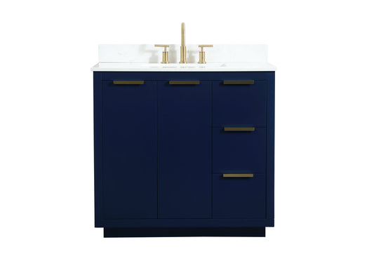 36 inch Single bathroom vanity in blue with backsplash