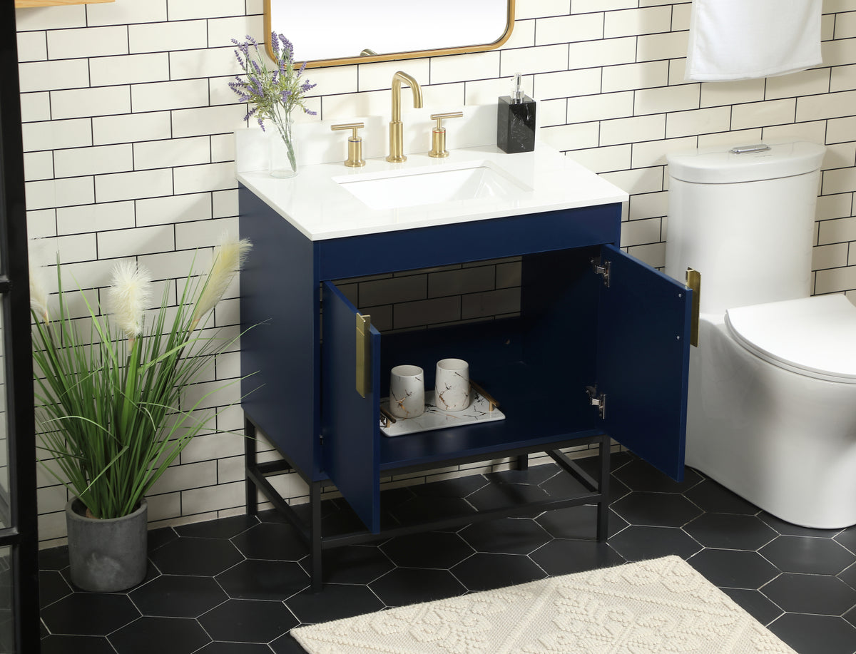30 inch Single bathroom vanity in blue with backsplash