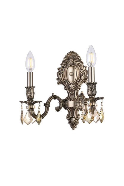 Monarch 2 light Pewter Wall Sconce Golden Teak (Smoky) Royal Cut Crystal