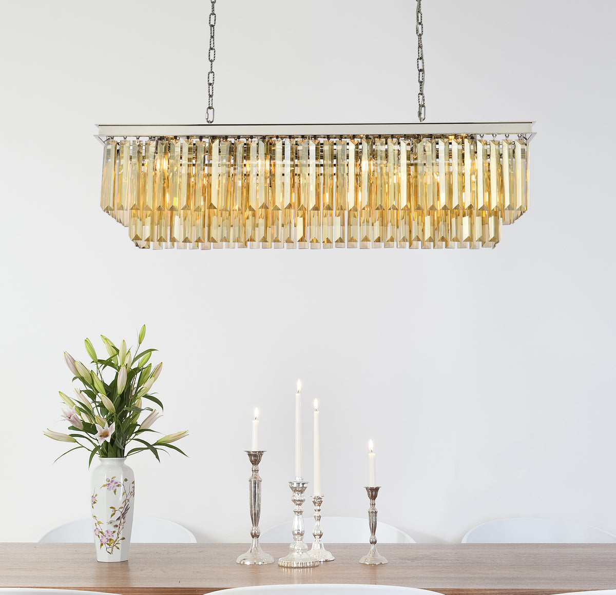 Sydney 12 light polished nickel Chandelier Golden Teak (Smoky) Royal Cut Crystal